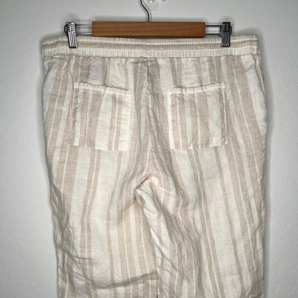 Ellen‎ Tracy Linen Pants Women Size M Tan White Striped Drawstring Straight Leg - Picture 6 of 10